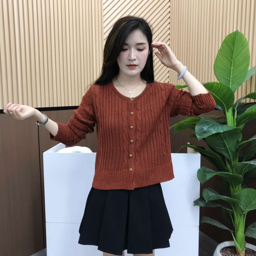 气质温柔风方领麻花针织开衫秋季休闲舒适百搭打底衫洋气长袖上衣