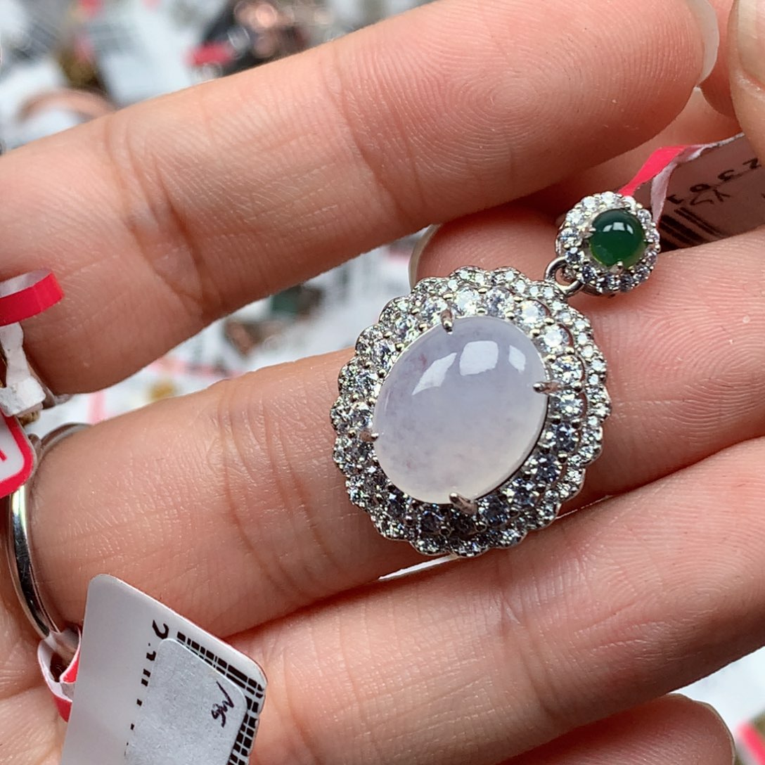 翡翠银S925镶嵌戒指天然翡翠吊坠