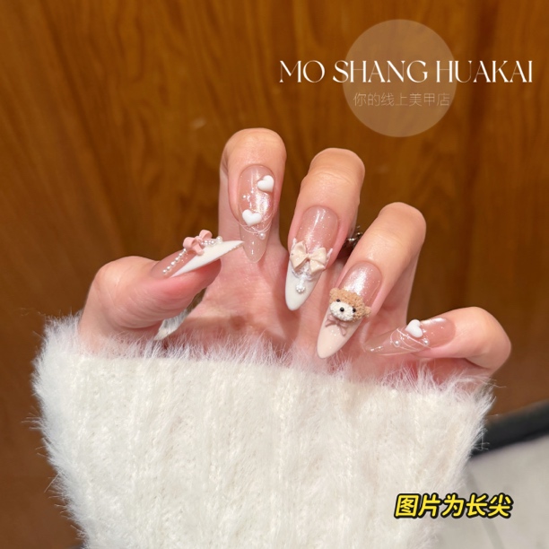 【炼乳小熊】可爱泰迪熊法式蝴蝶结俏皮02120301纯手工穿戴甲