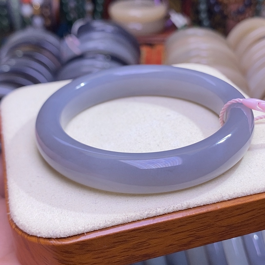 未镶嵌手链和田玉浓烟紫老料收藏毕业级手镯57.5