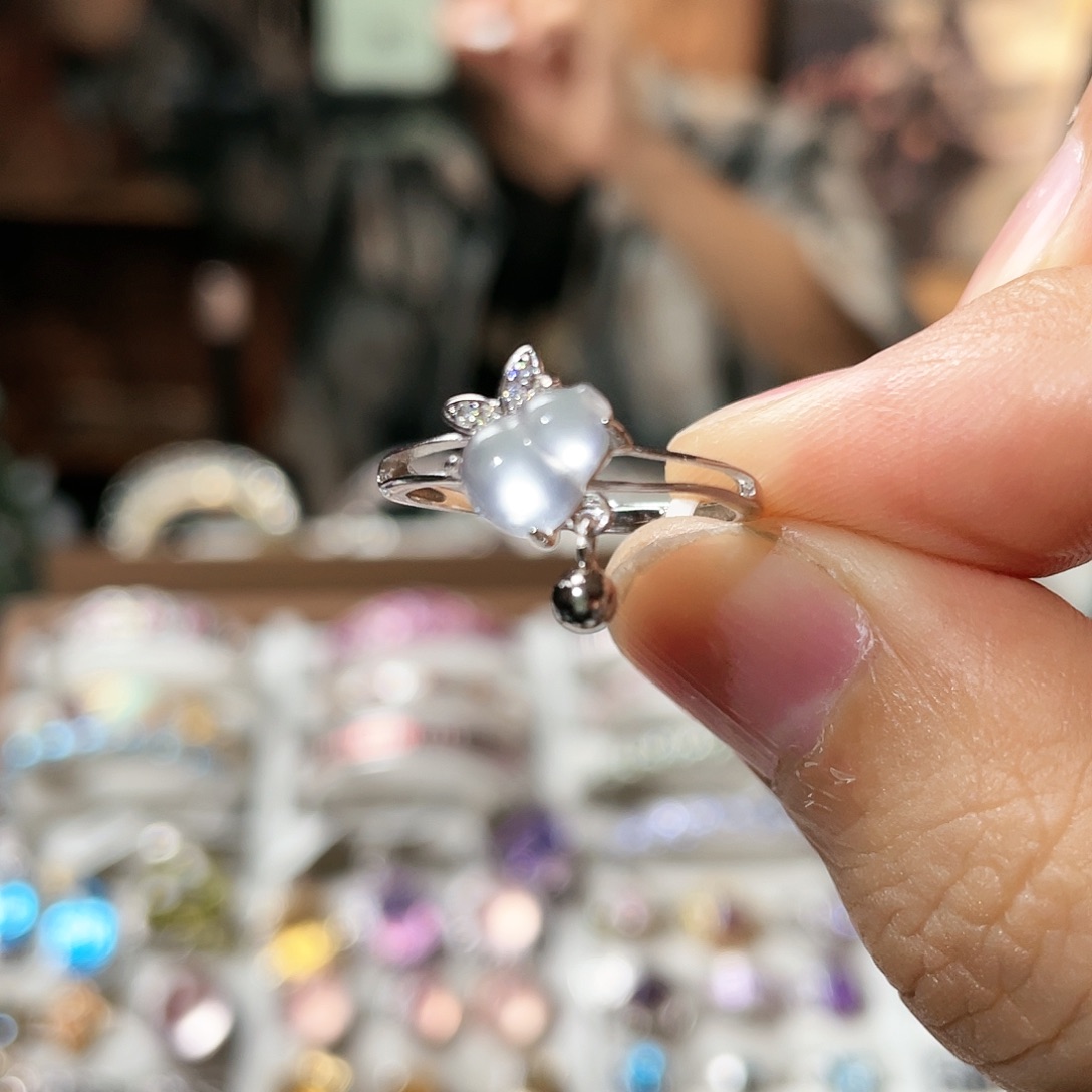 石英质玉戒指银S925镶嵌宝石光