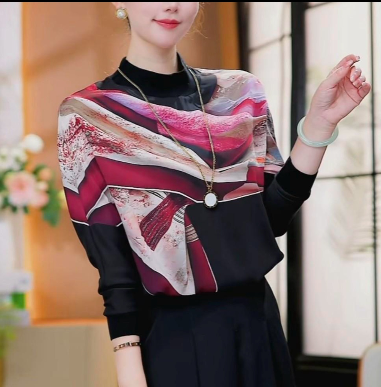 【现货】国风时尚减龄生意风景民族风圆领套头印花减龄T恤秋冬季