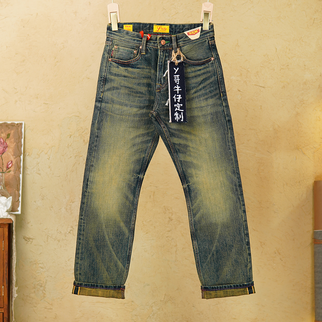 M2赤耳丹宁17盎司牛仔裤男士重工复古水洗纯棉直筒百搭刺绣国潮风