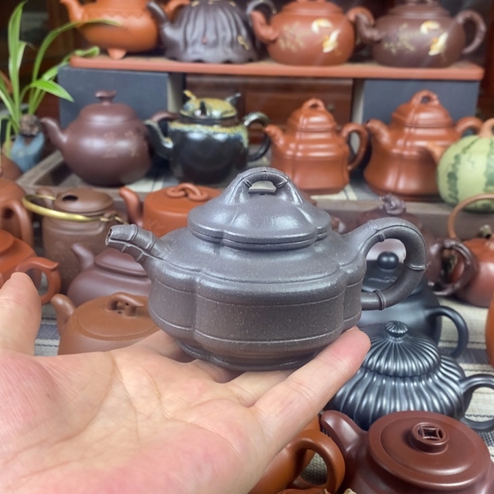 茶壶紫砂海棠竹鼓170cc原矿天青紫砂特价