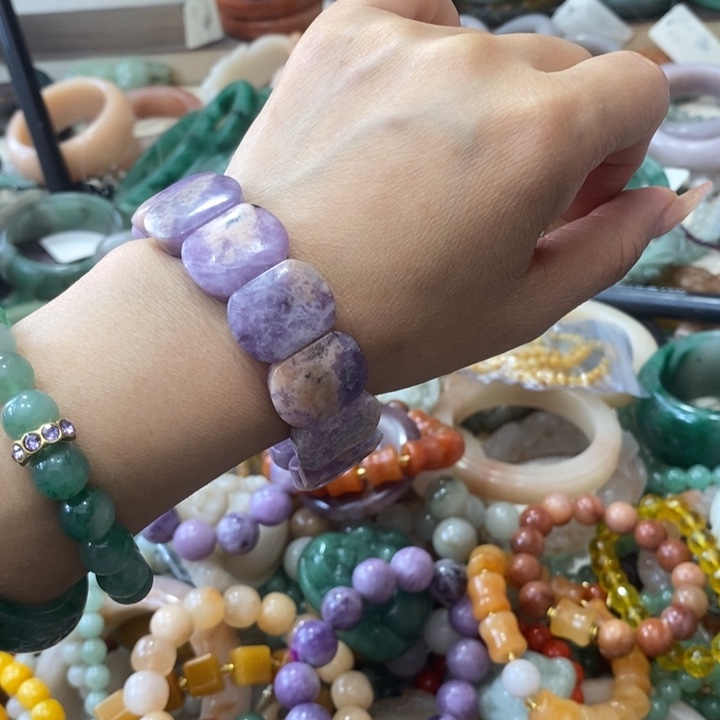 石英质玉手镯足银镀金镶嵌