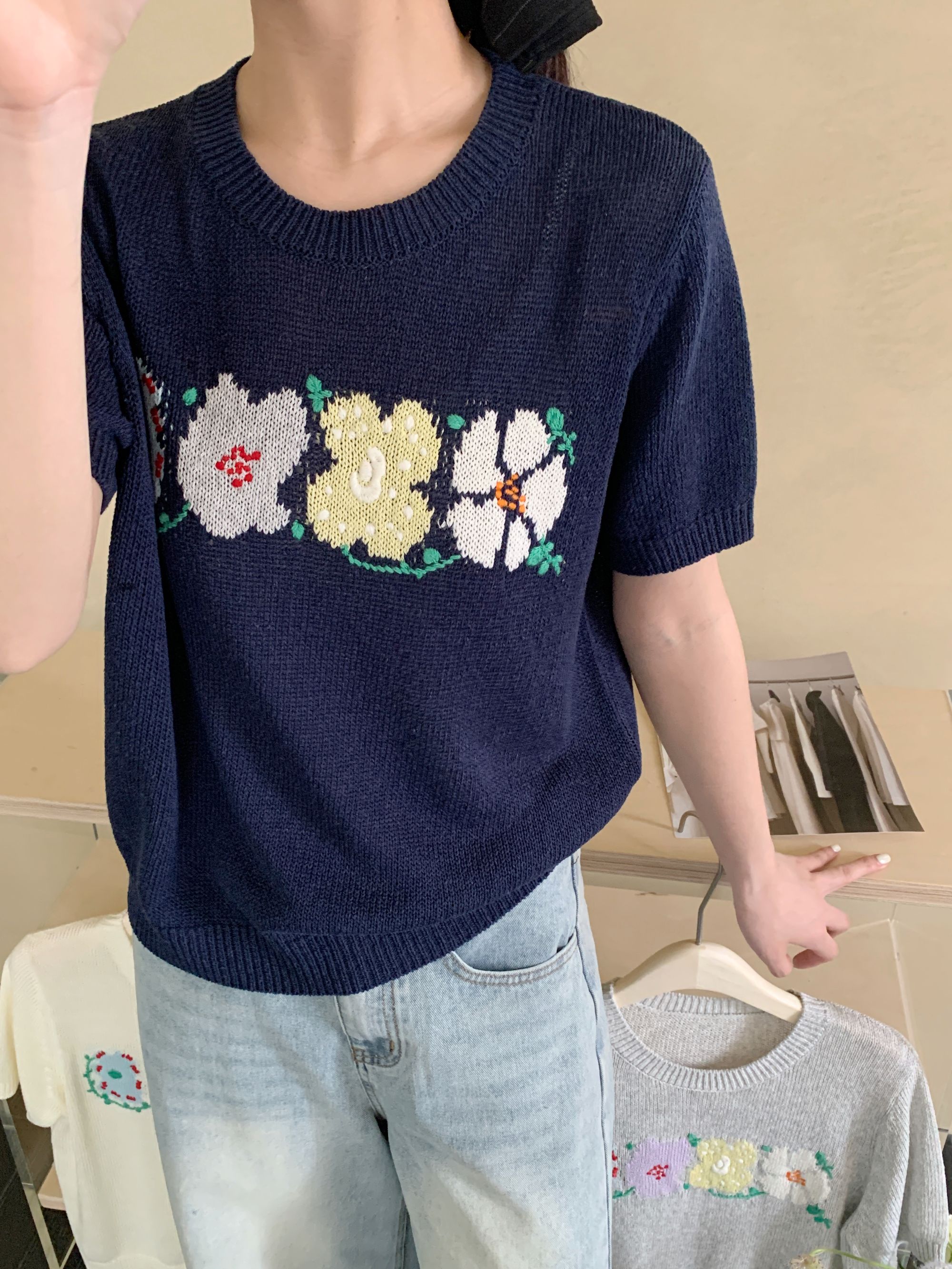 【DUODUO 689970】新款夏季莱赛尔女圆领薄款松弛感显瘦针织衫