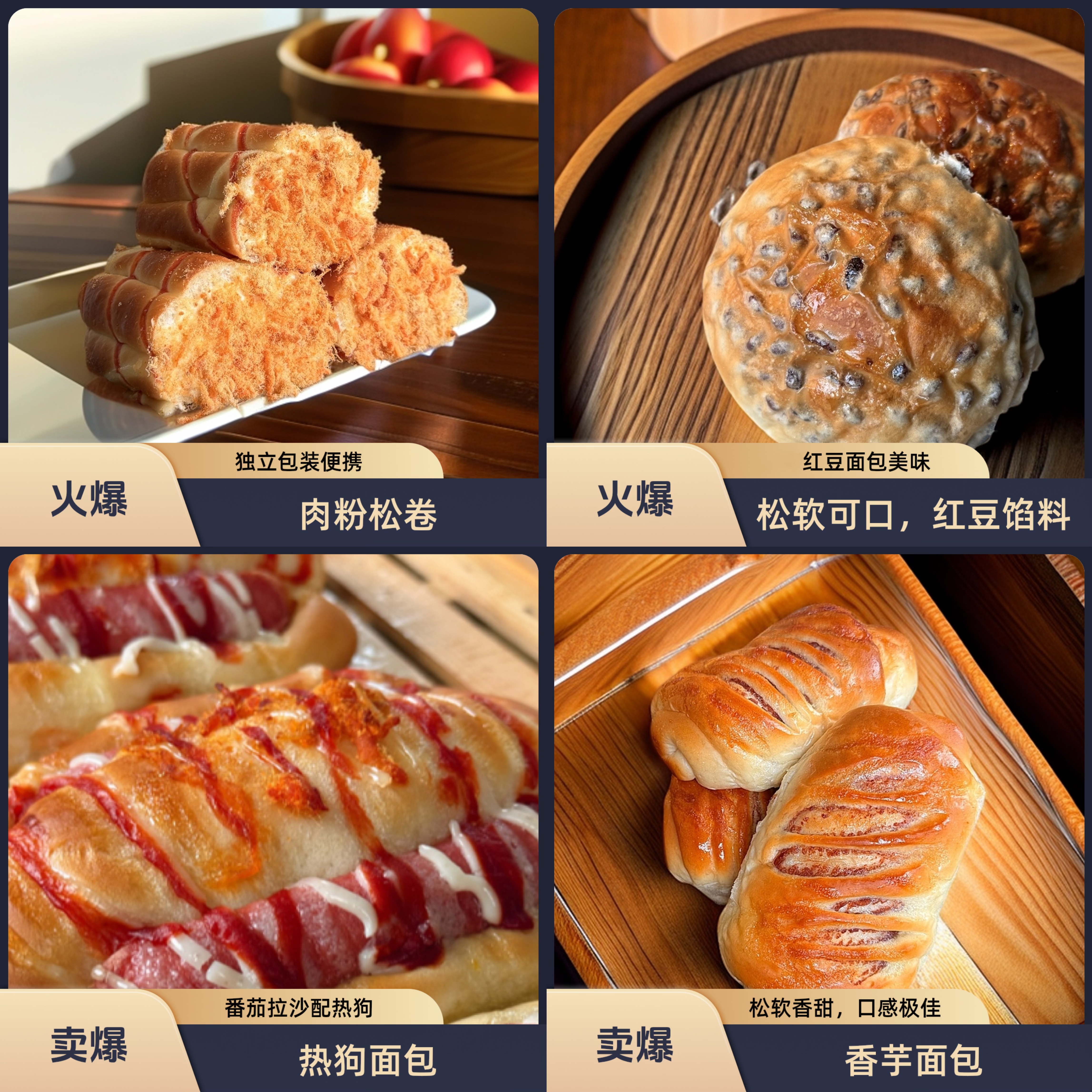 中溪源香混合7个装，热狗2个香芋2个红豆2个肉粉松卷1个充饥早餐
