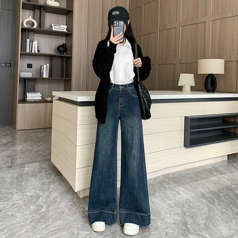 小个子秋牛仔裤百搭裤子阔腿裤女九分长裤高腰显瘦阔腿直筒微喇裤