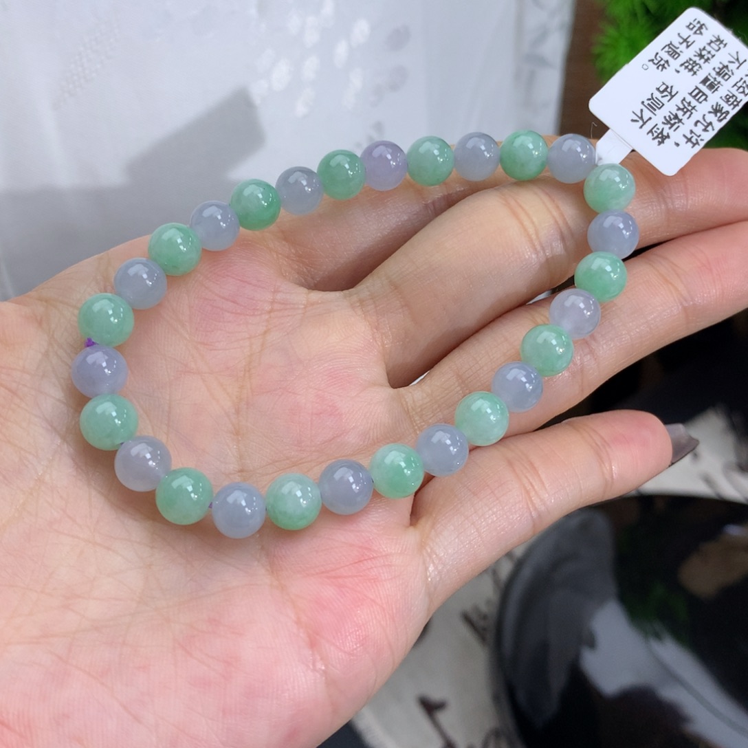 翡翠手链未镶嵌卡6.5胶润双彩手串