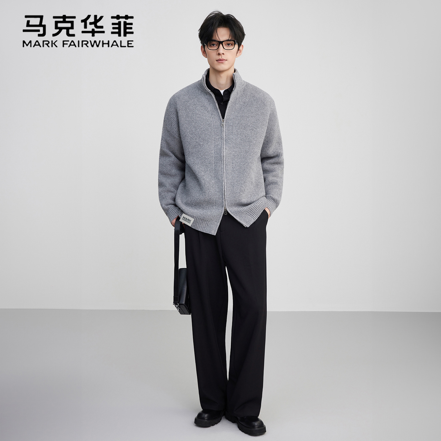 马克华菲2025秋冬季立领情侣羊毛衫潮流休闲慵懒风针织衫外套
