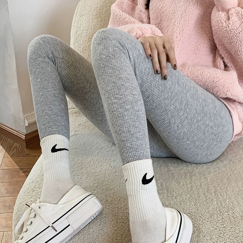 螺纹打底裤女黑色外穿春弹力内穿秋裤冬季加绒加厚保暖棉裤