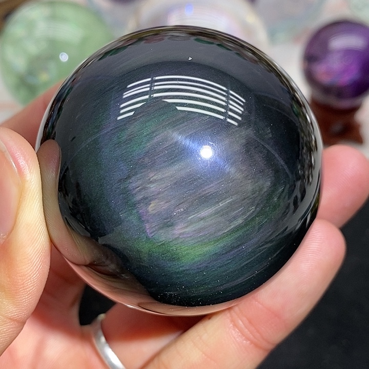 黑曜岩珠宝奇石未镶嵌彩矅石球