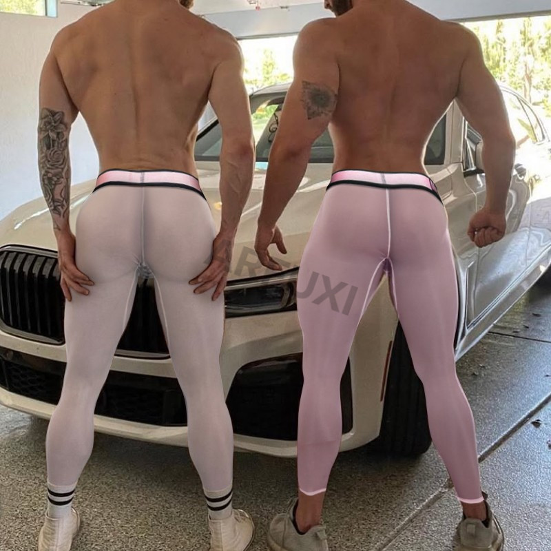 MP2307男全跑步高弹光运动保暖内搭裤速干九分长裤打底纱透明超薄