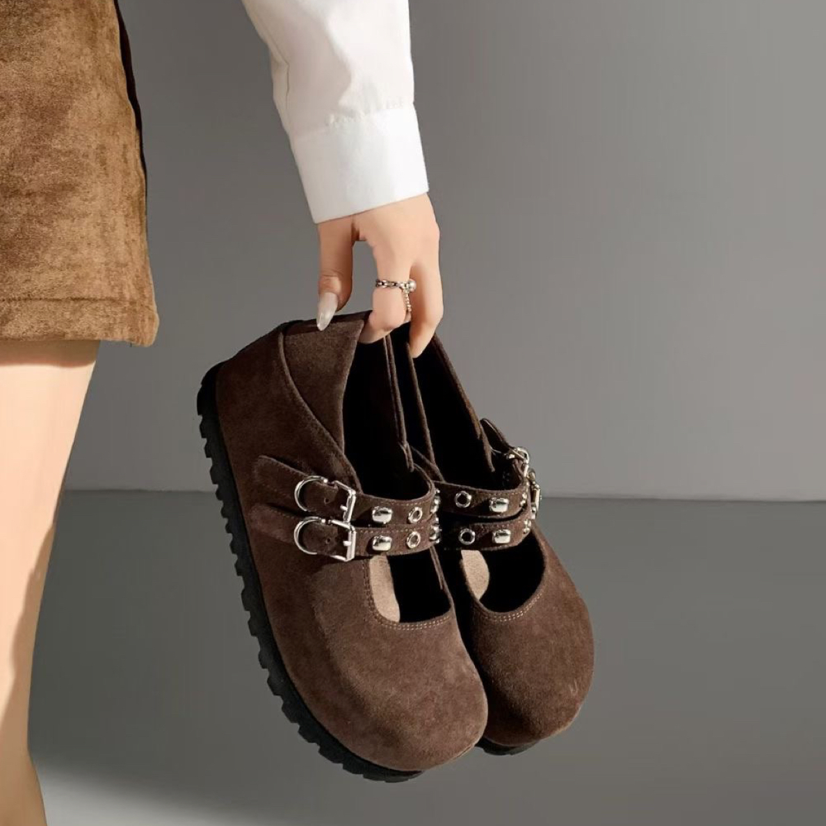 欧洲站2025秋季新款欧货牛猄厚底包头一字带两穿勃肯玛丽珍拖鞋女