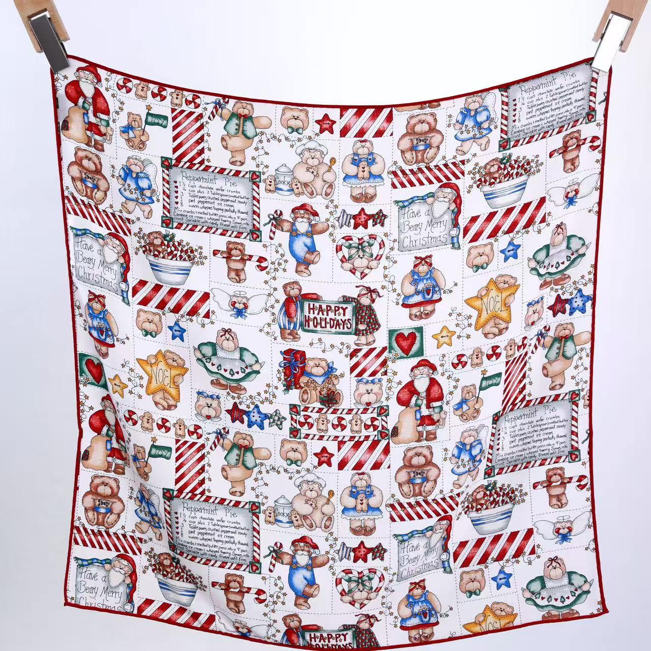 【小熊圣诞日】节日氛围感百搭中方巾100%绵羊毛围巾女秋冬62双面