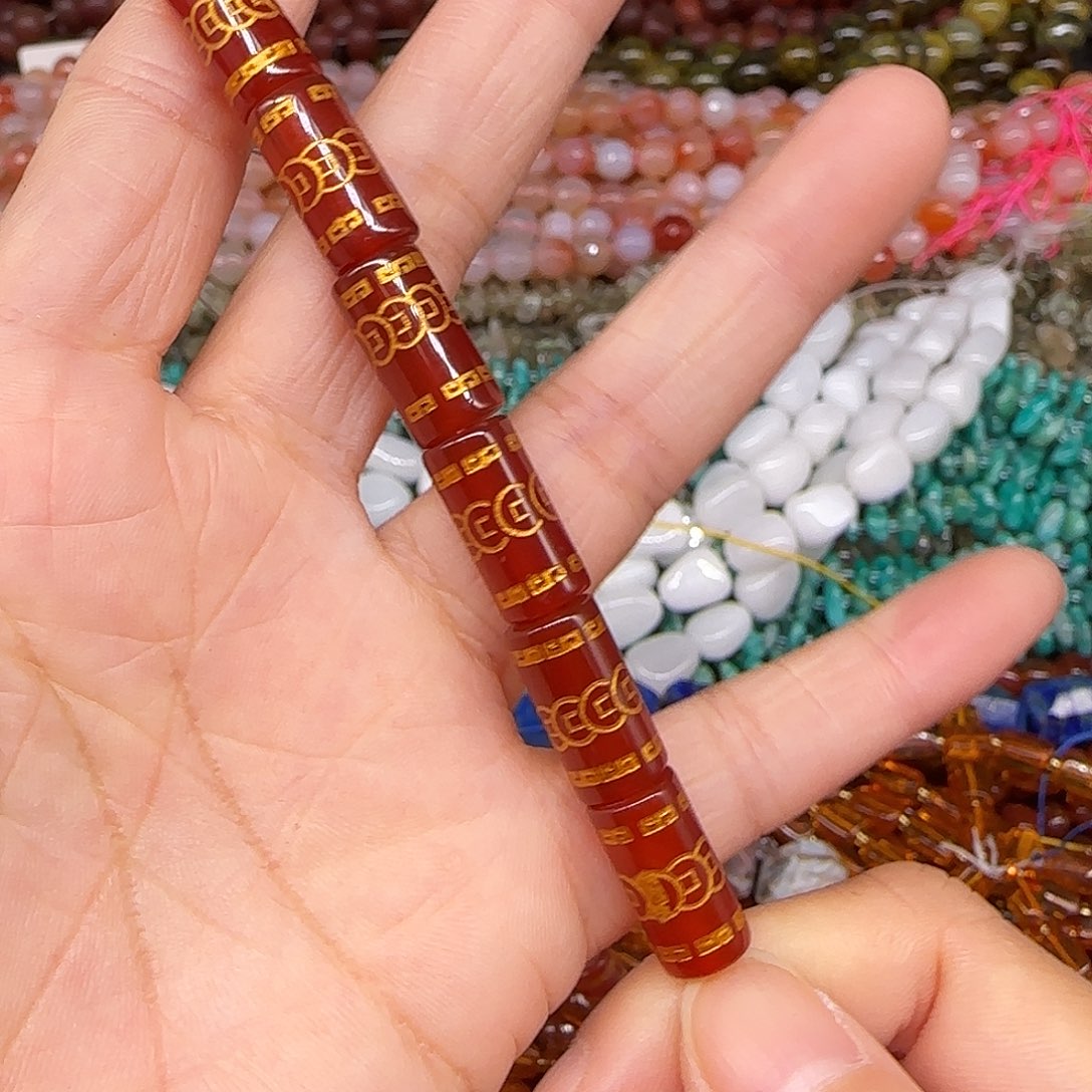 玛瑙/玉髓合金珠宝半成品红玛瑙8-15mm6颗