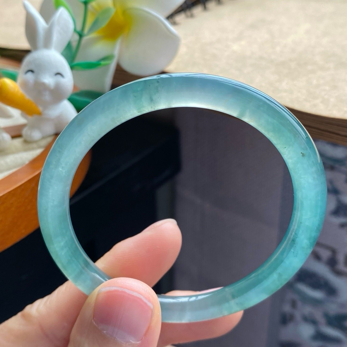 04.05批2719号52.4-6-7.4！圆条！冰油绿色果冻镯！天然翡翠