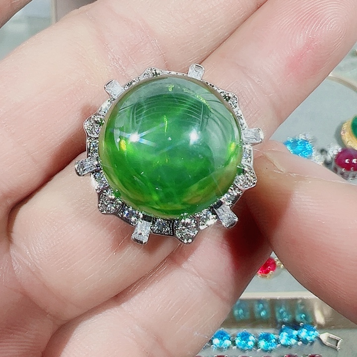 非金属红色蓝色满镶嵌吊坠戒指