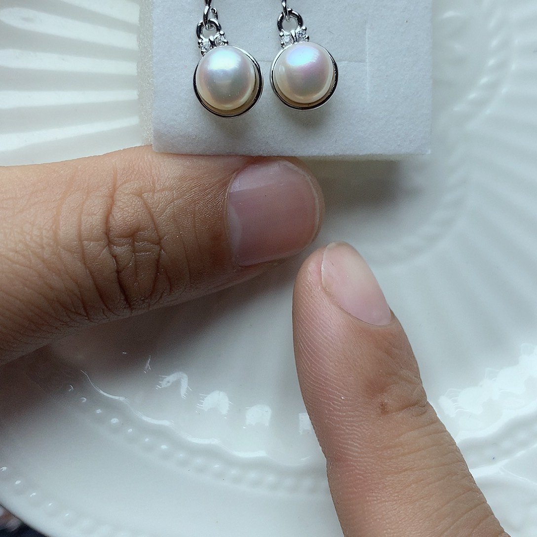 淡水珍珠7-8银S925镶嵌er19耳钉