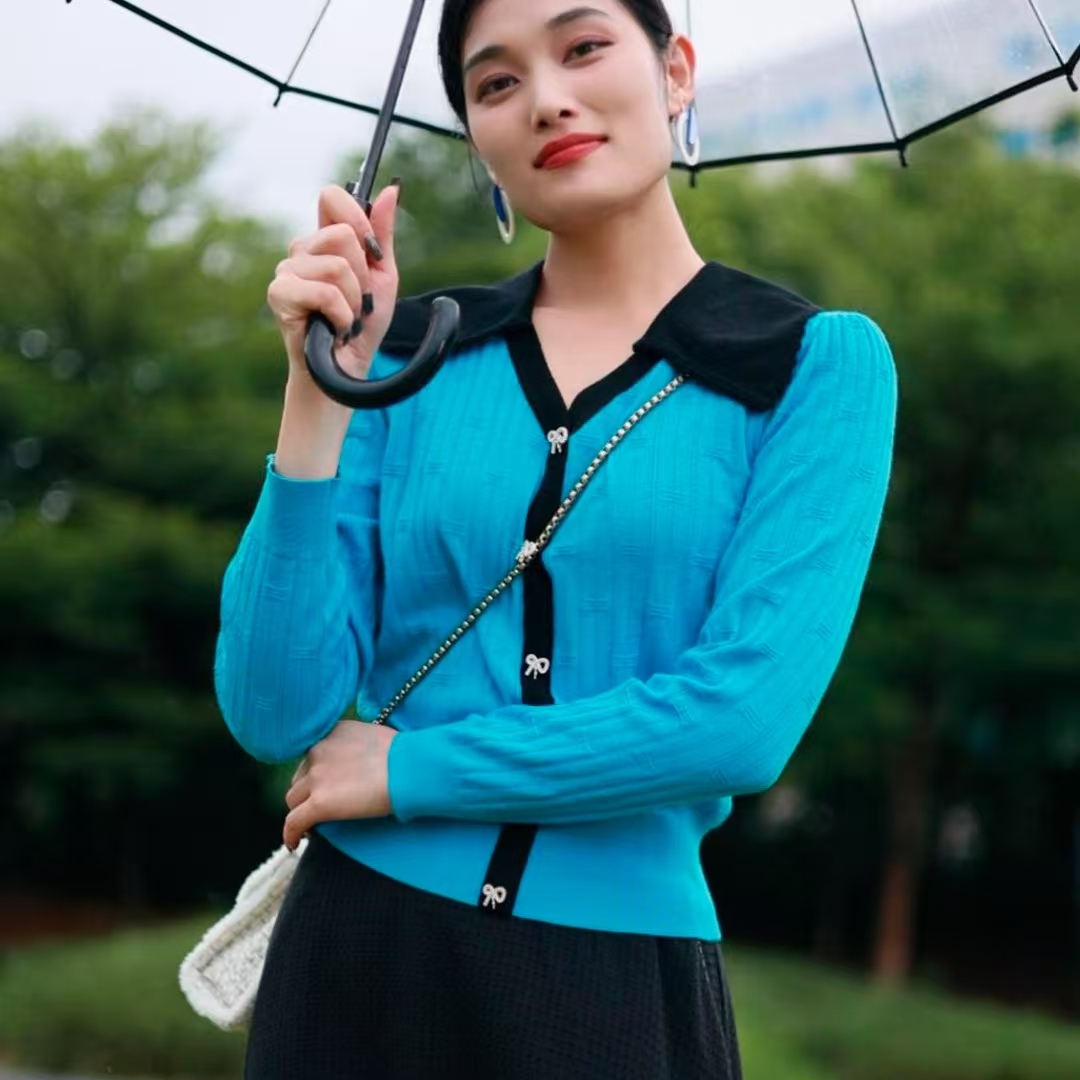 865866 A货拼色简约气质亮色上衣