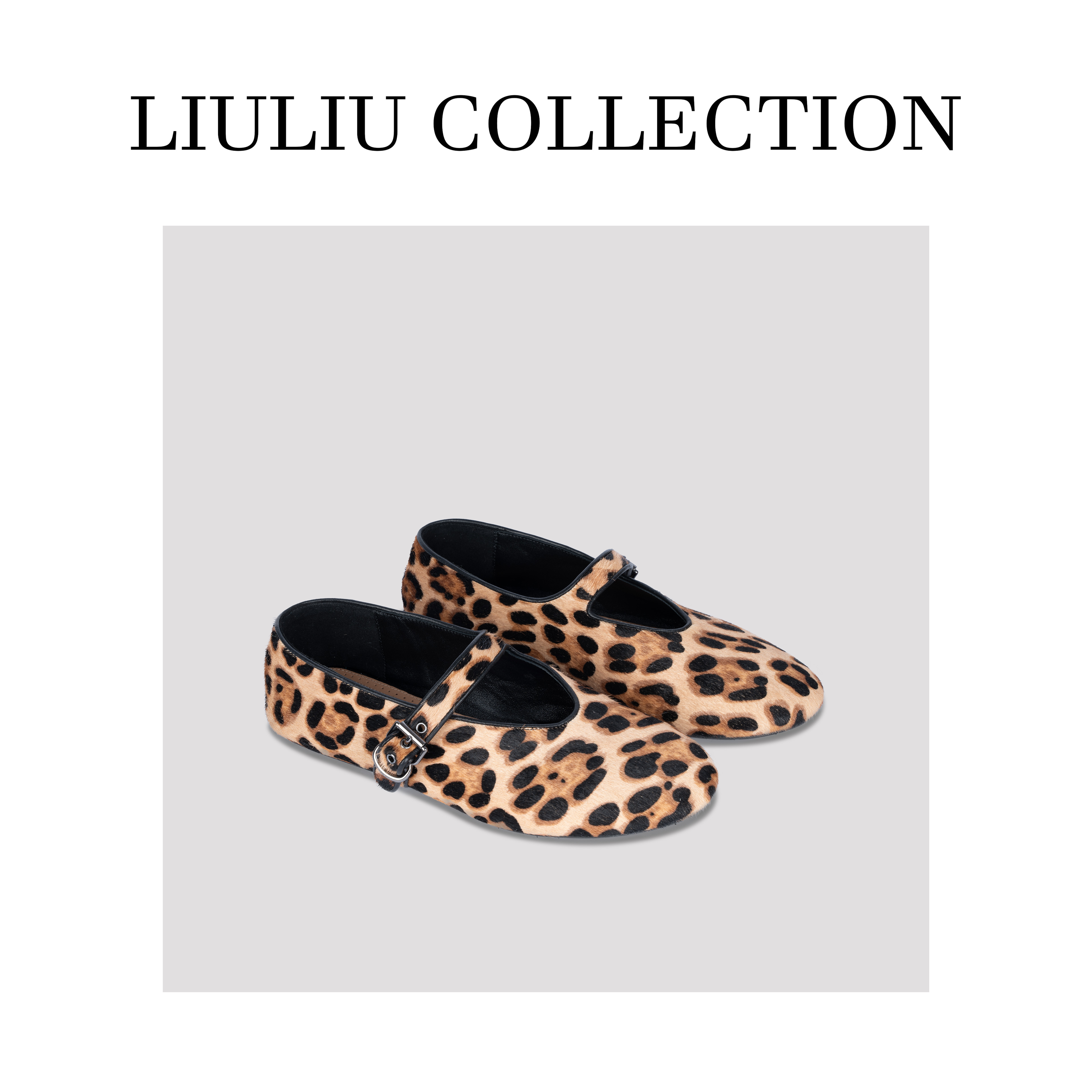 时尚新款真皮豹纹马毛休闲一字带平底玛丽珍鞋 跟高2.5公分 U48