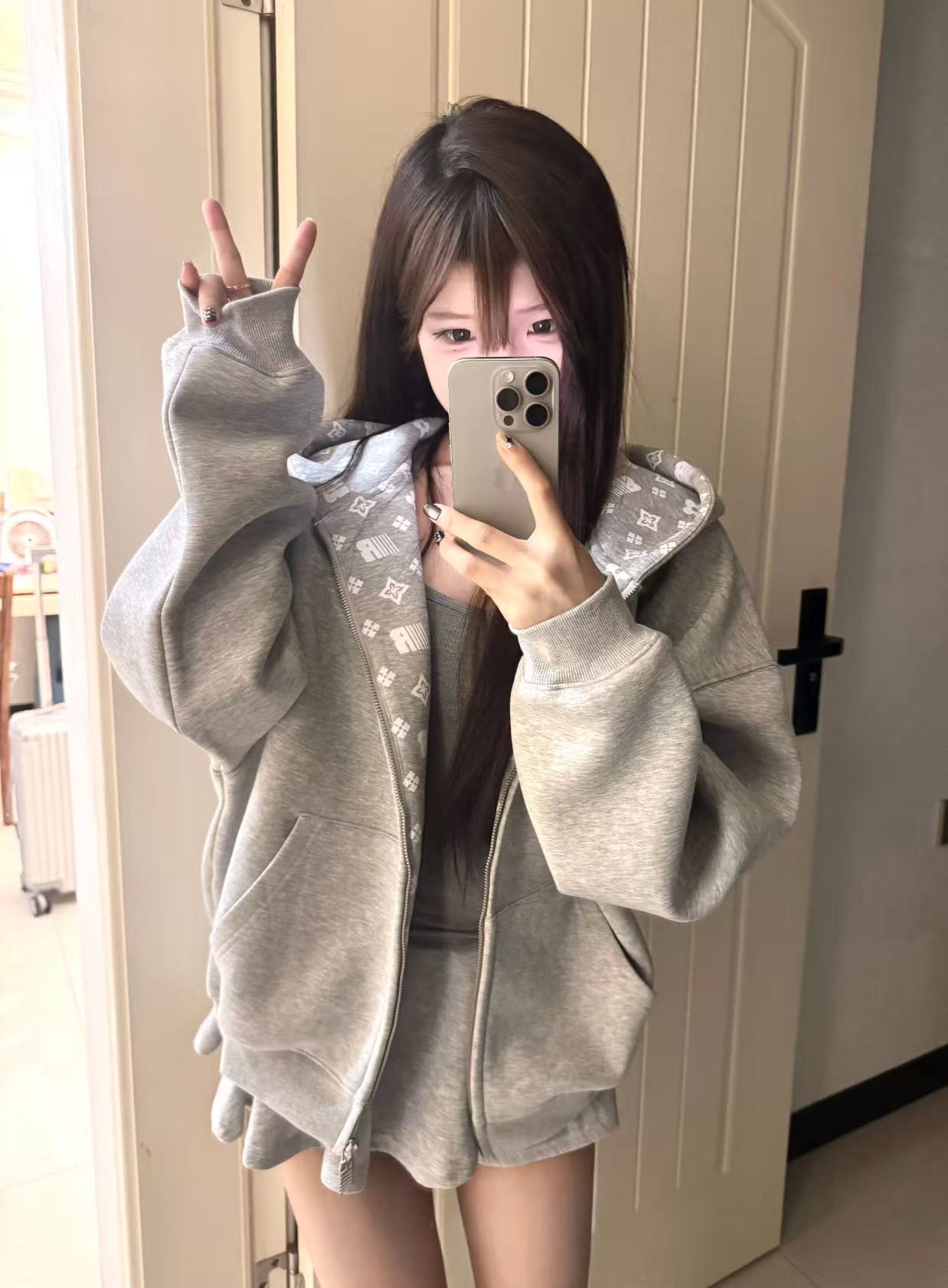 FOD美式印花开衫连帽卫衣外套男女秋季潮牌情侣装拉链