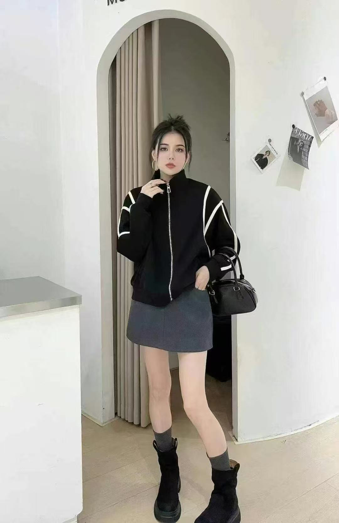 短外套拼接秋季韩版立领女上衣时尚长袖春季