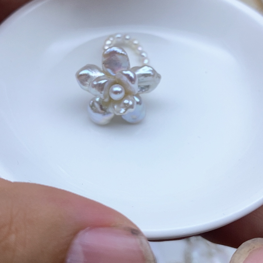荷***薇合金戒指淡水珍珠