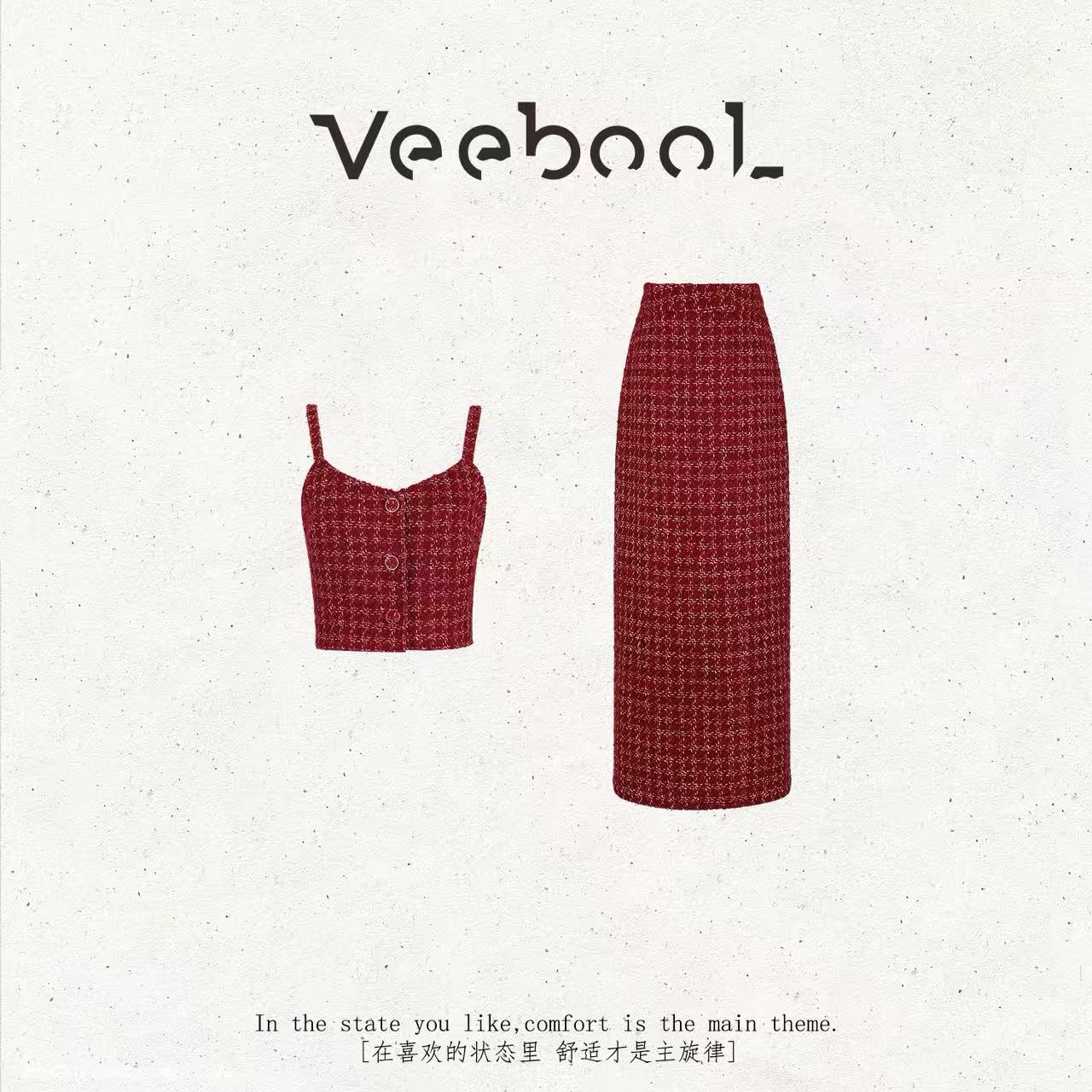 薇宝儿Veebool【木槿红尘】冬季韩系氛围感红色百搭减龄穿搭套装女
