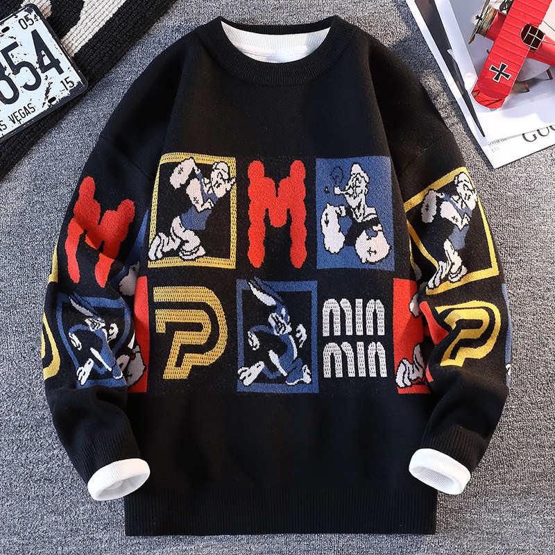 【高品质】2025秋冬新款男士阔肩撞色百搭针织衫毛衣内搭黑色5156