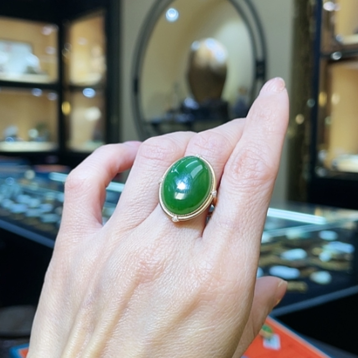 【闪购商品】和田玉戒指18K金镶嵌15#