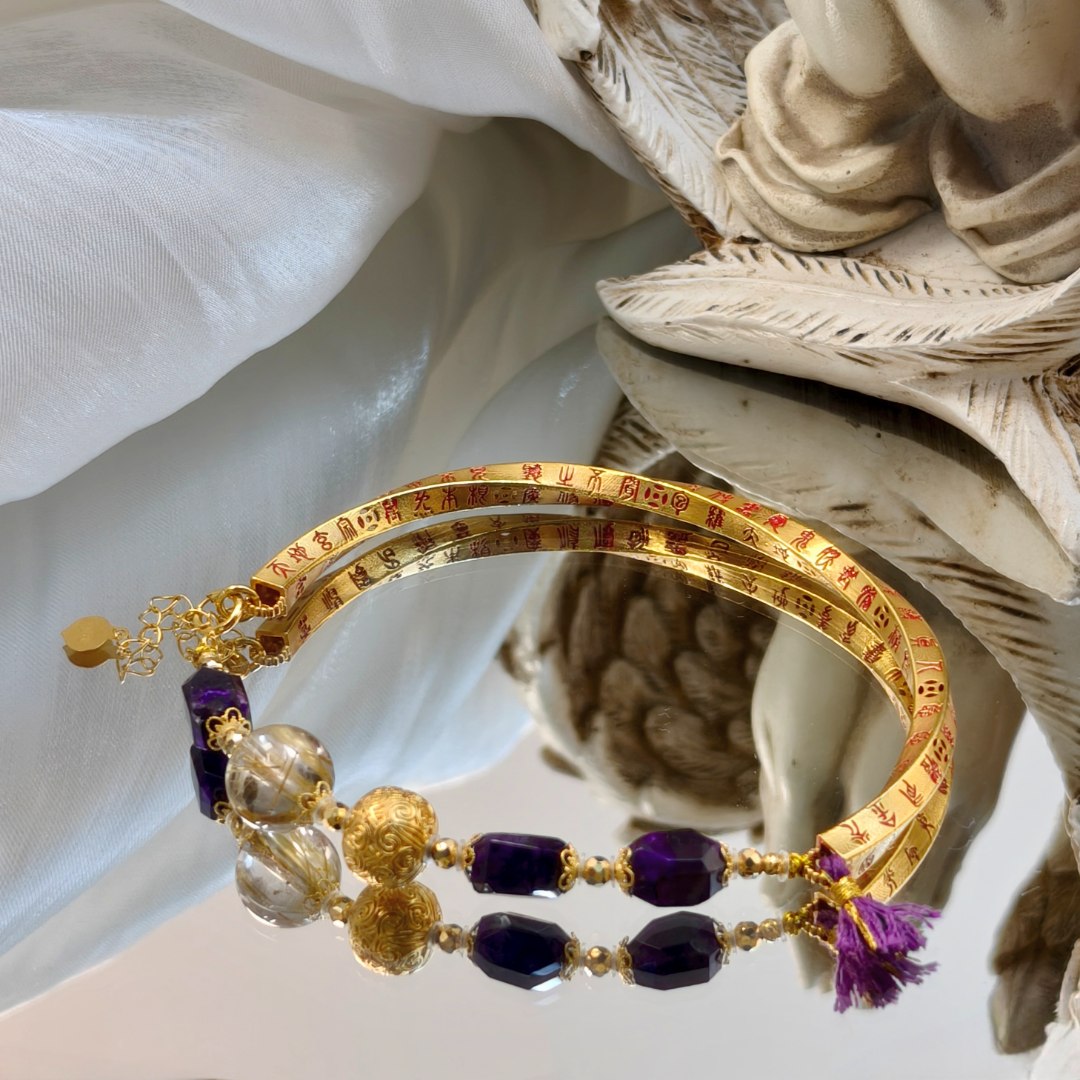 【晟伊】金光重塑 天M架构水晶18K金半镯+名+日期