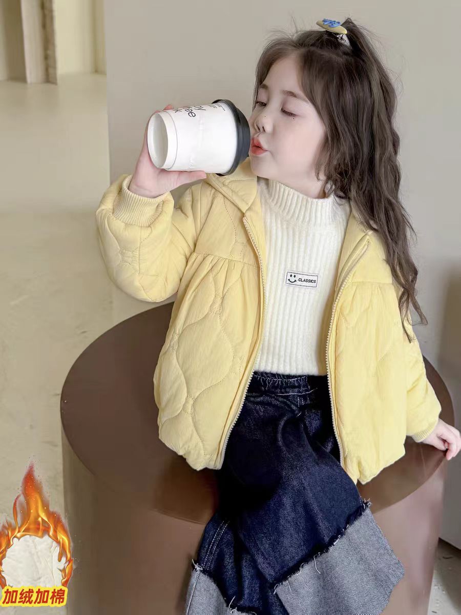 公主风女连帽风格休闲风棉袄加绒儿童棉服加厚休闲棉衣冬季派克服