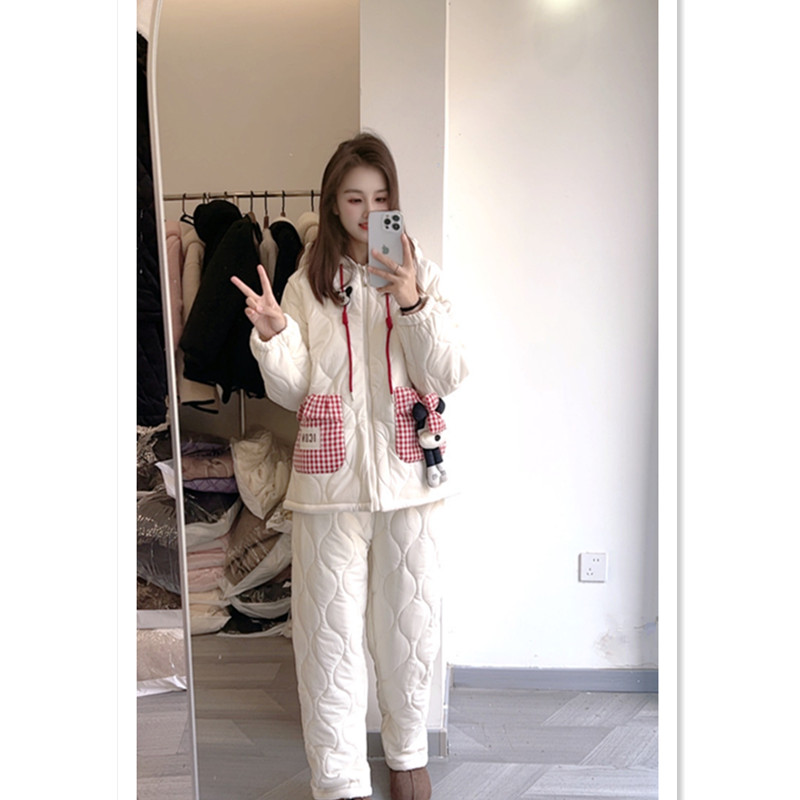 【小众品牌】25冬季新款三层夹棉加绒家居服睡衣套装女卡通口袋连帽