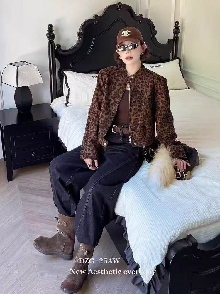 豹纹女女装网红短外套常规款上衣复古秋季短款气质