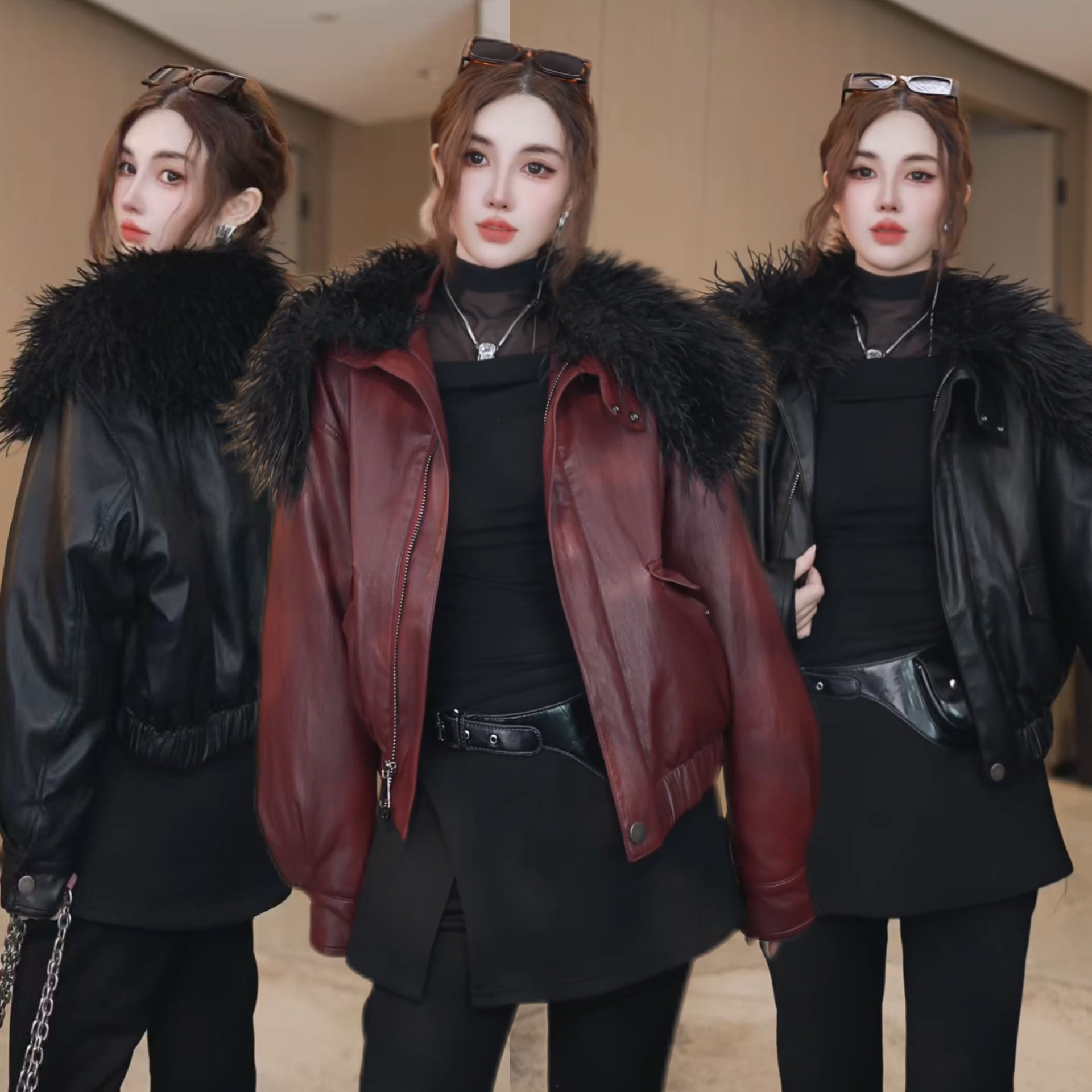 EH超暖和加厚秋冬季韩版大方领皮衣保暖毛毛翻领皮羽绒外套W4340