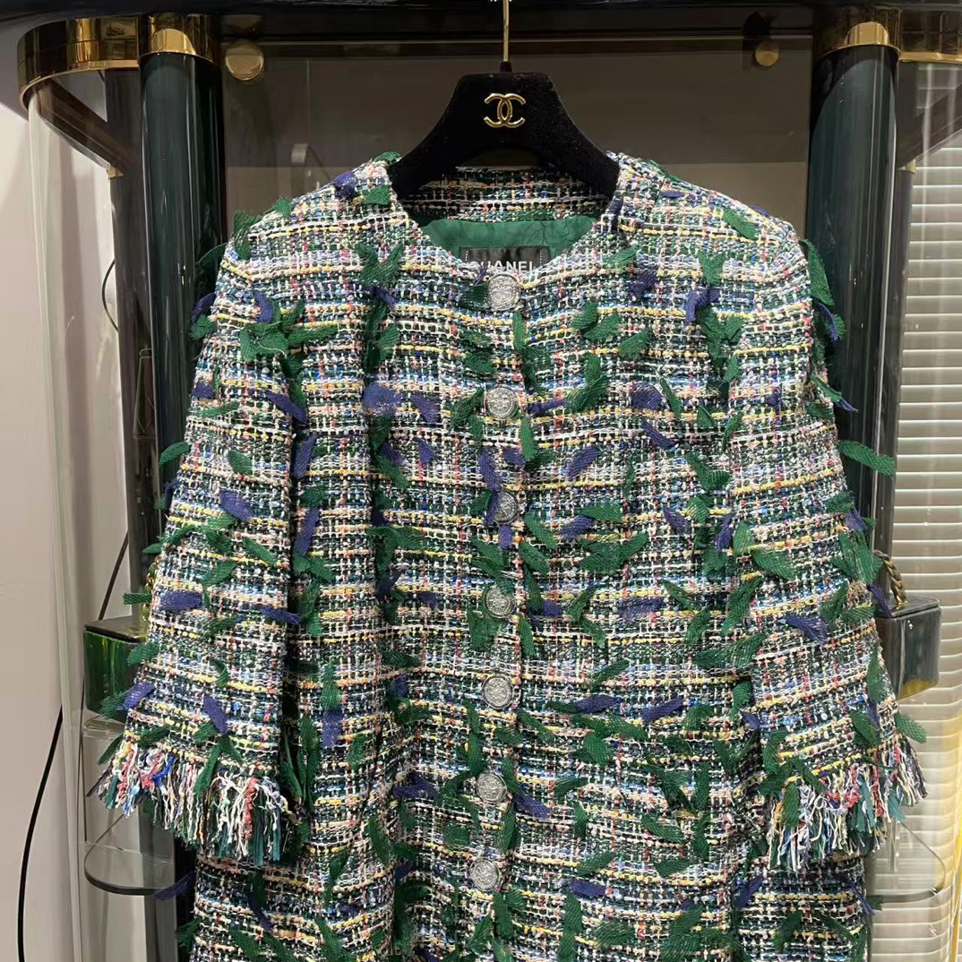 99新 Chanel/香奈儿 18S瀑布系列绿色圆领两口袋外套36码 98新