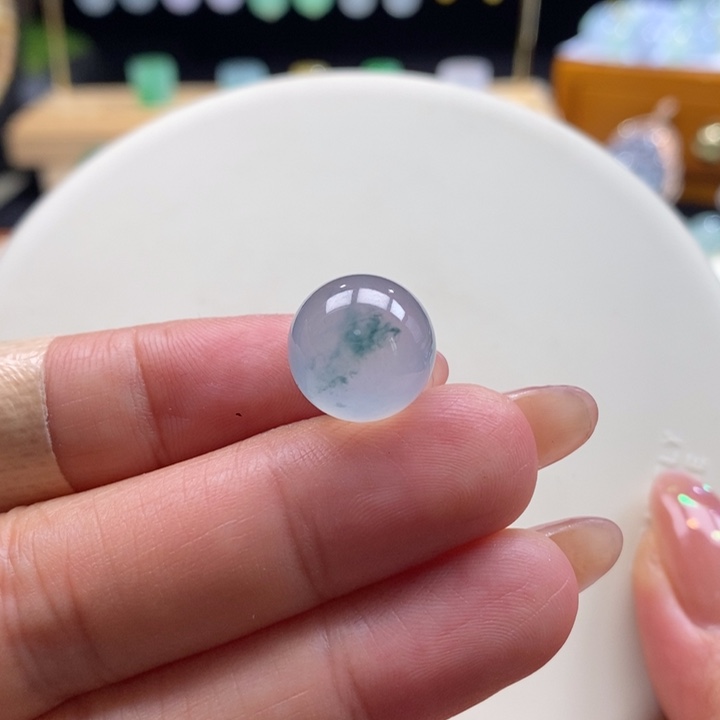 翡翠颈饰未镶嵌翡翠高冰飘蓝花珠卡13+