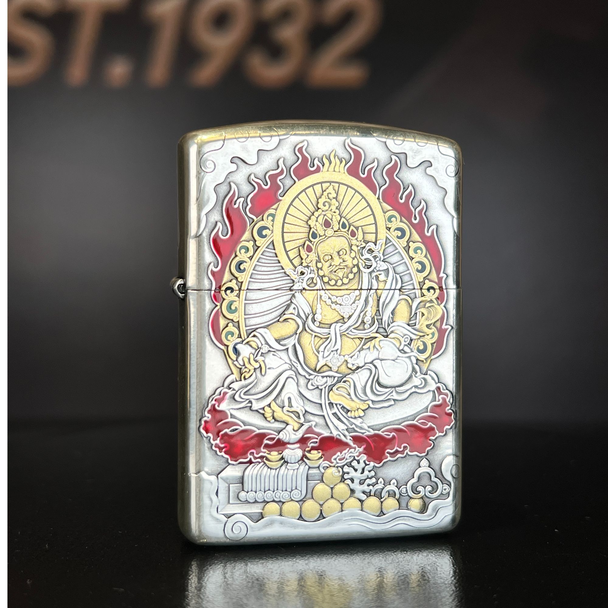 ZIPPO/之宝正品镀银鎏金多色黄财神防风煤油打火机 XBLDYJ1