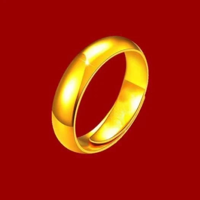 合金戒指 金店同款 黄金色戒指男女同款发财光面情侣指环可调节