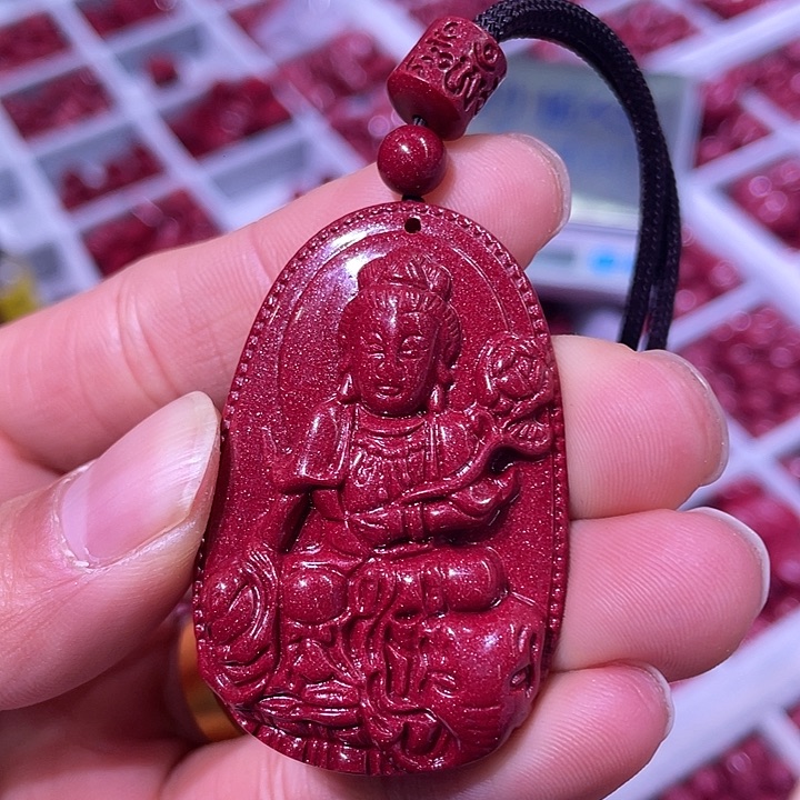 天然辰砂紫金砂普贤大号吊坠