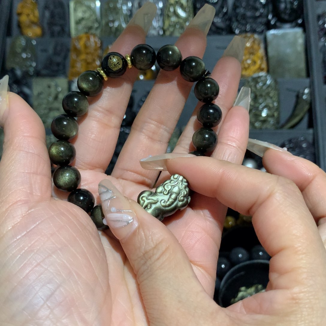 黑曜岩手链未镶嵌紫****?