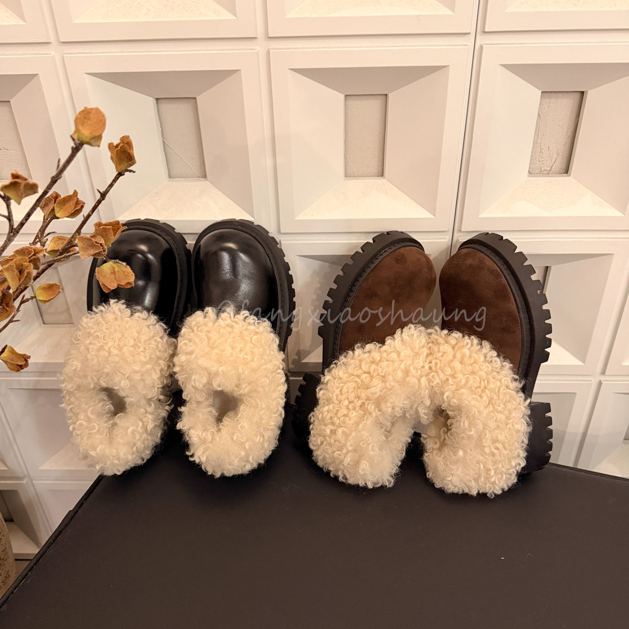 2025冬套筒休闲防滑粗跟复古毛毛加绒马丁靴女冬圆头厚底毛毛短靴