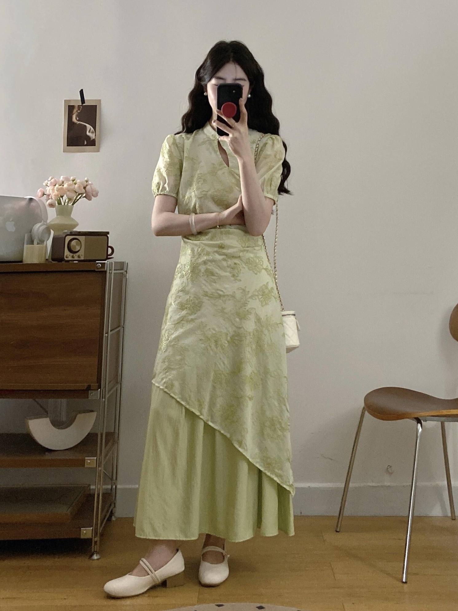 夏季大码胖妹妹高级感国风刺绣假两件裙子女新中式复古显瘦旗袍裙