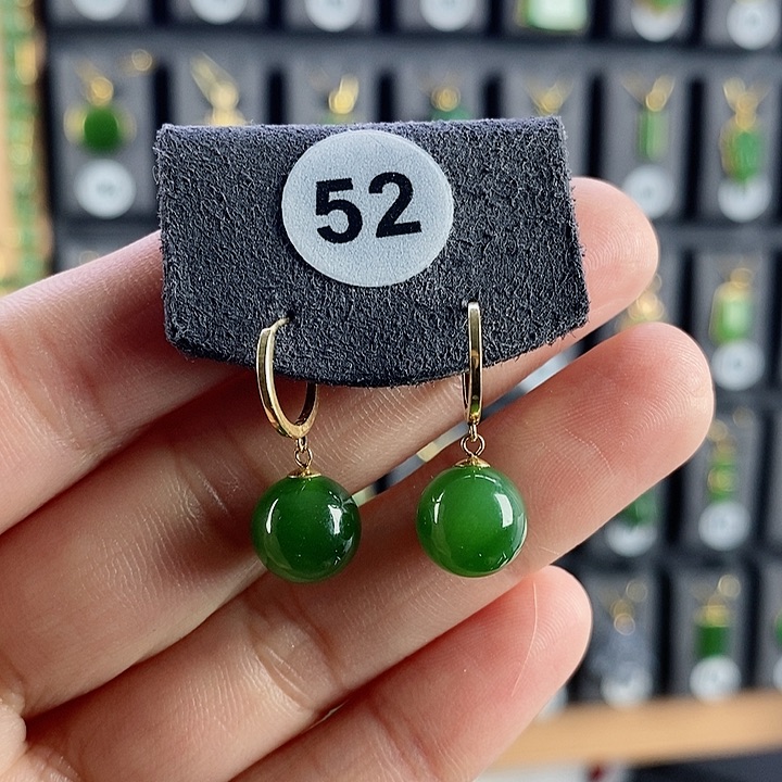 和田玉耳饰18K金镶嵌