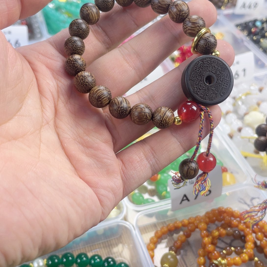 檀香紫檀（小叶紫檀）手串银S925镀金镶嵌