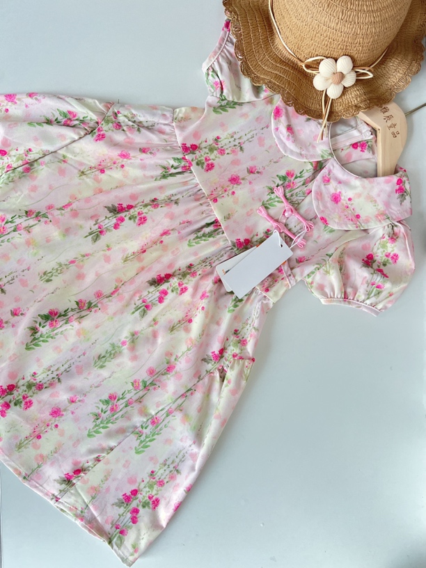 中大童女童连衣裙夏季新款国风新中式粉色气质可爱连衣裙