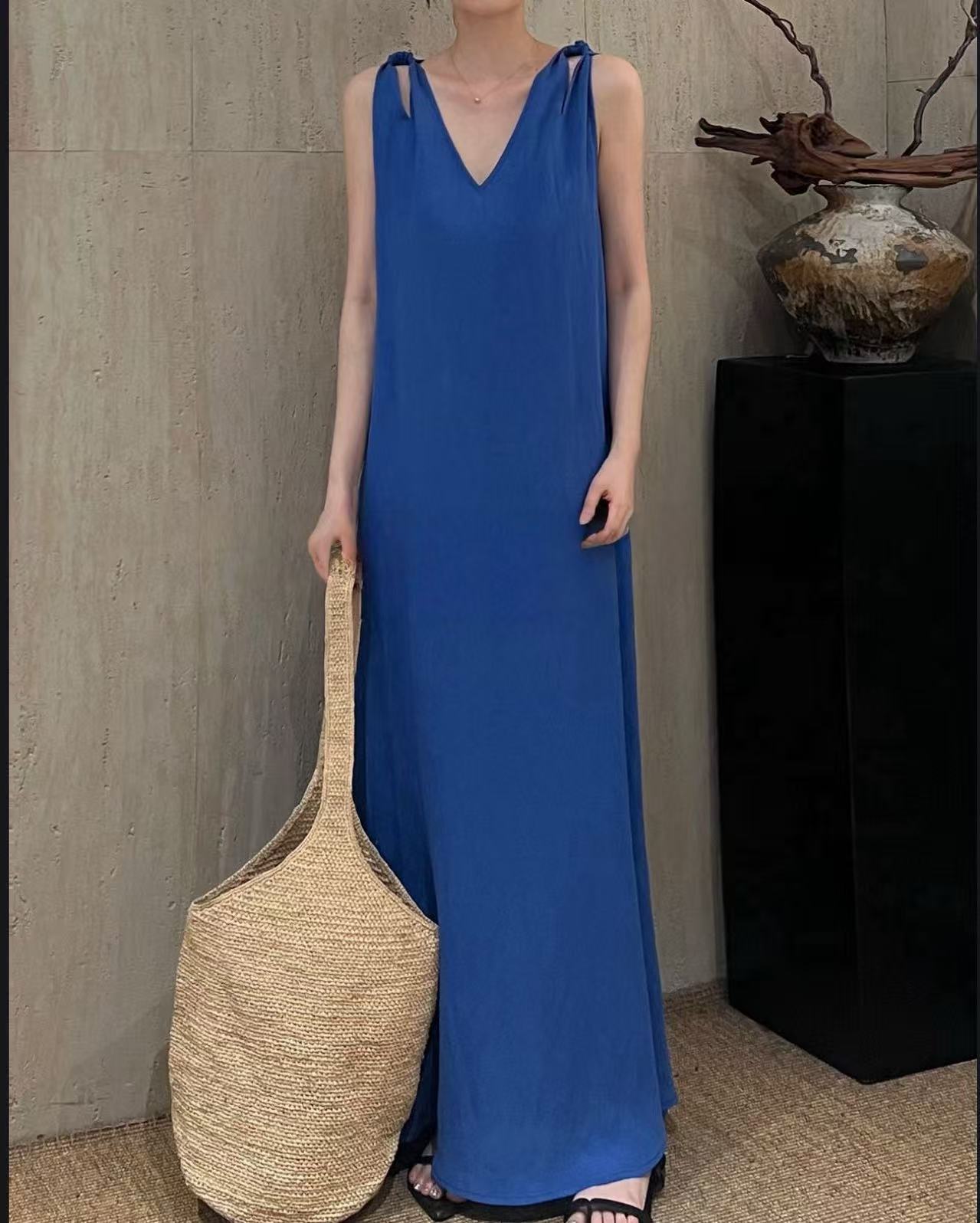 4799号3310#净版双侧口袋带里衬v背心裙（配腰绳）C5-11