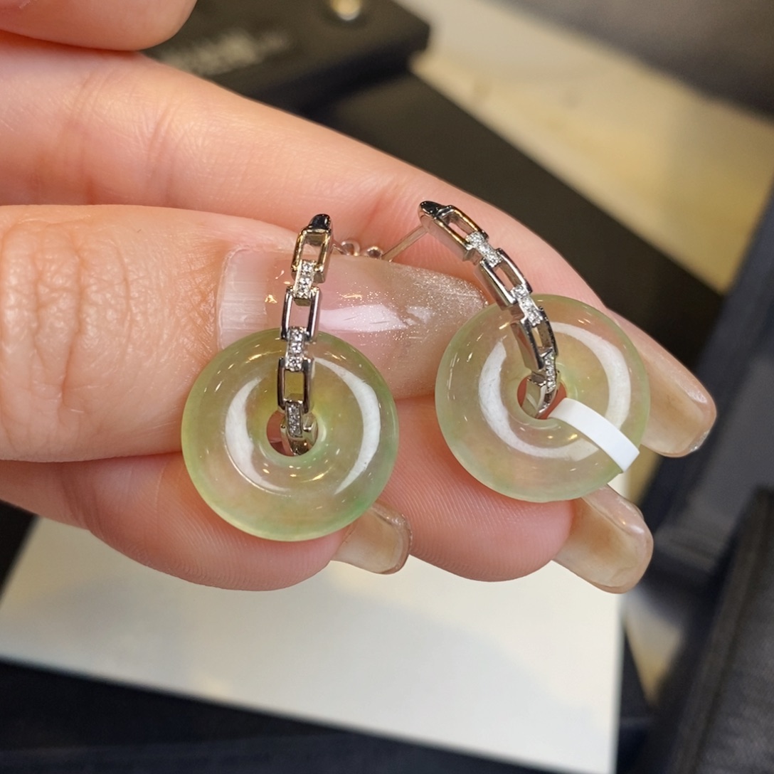 翡翠耳饰18K金镶嵌甜甜圈