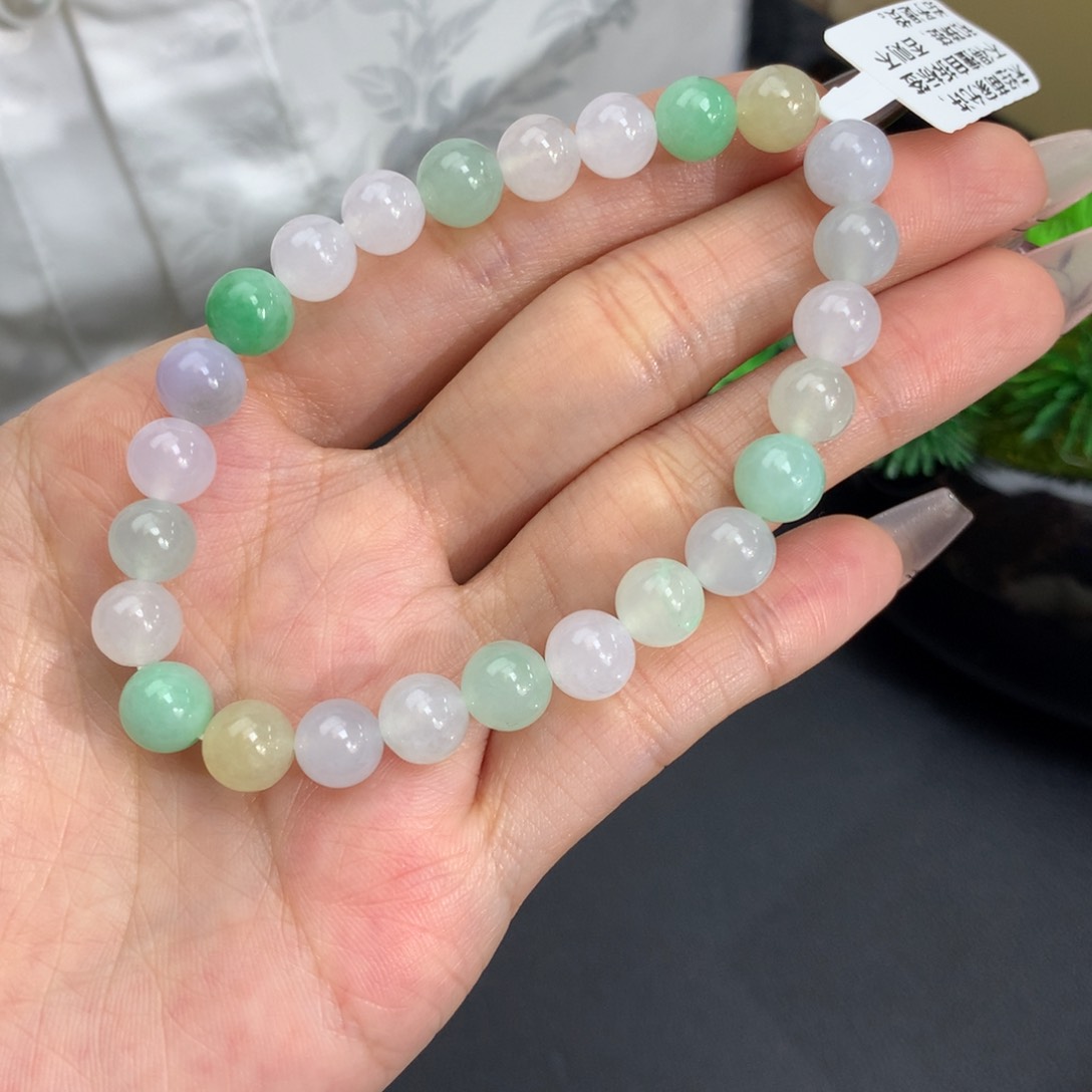 翡翠颈饰未镶嵌卡7.6冰胶多宝手串